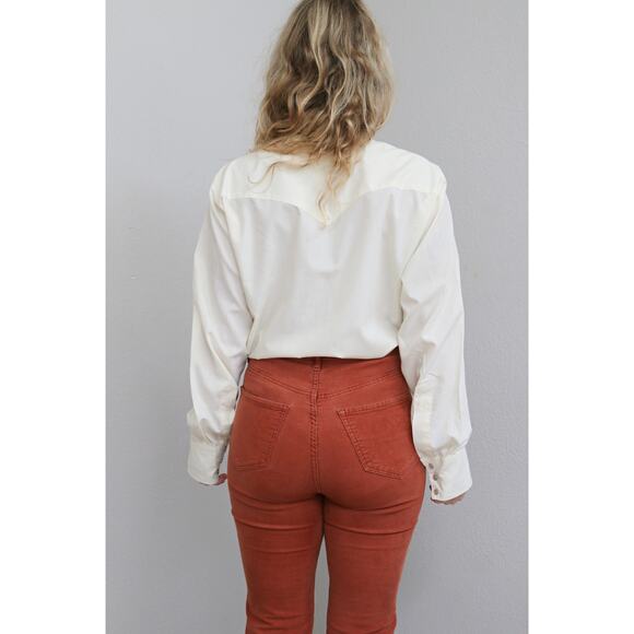 1970's Vintage Western Cream Pearl Snap Shirt ~ Women's MD LG ~ Men's SM MD 70's - Picture 2 of 8